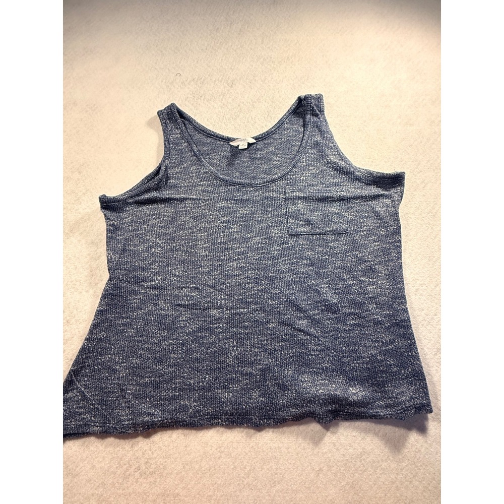 Time and Tru Womens Blue Marled Knit Tank Top Scoop Neck Pocket XL 16-18